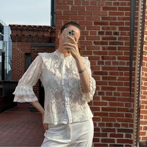 Lace Tie-Neck Blouse - White